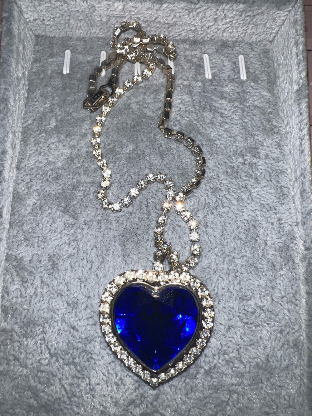 Silver Necklace with Deep Blue Heart Pendant